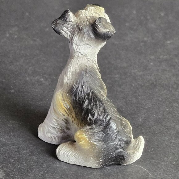 Vintage Miniature Schnauzer Dog Figurine Resin Hand-Painted Black White Brown - Picture 3 of 9
